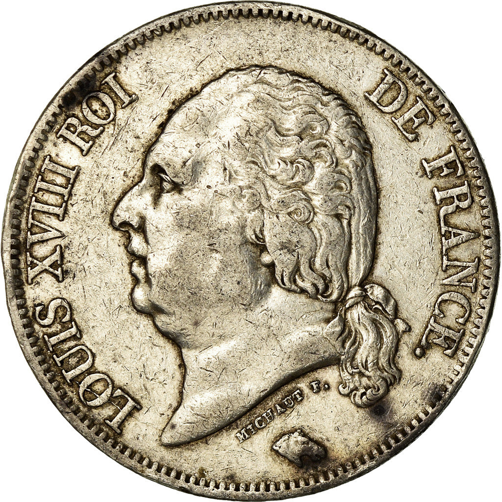 Moneta, Francia, Louis XVIII, Louis XVIII, 5 Francs, 1822, Paris, MB+, Argento