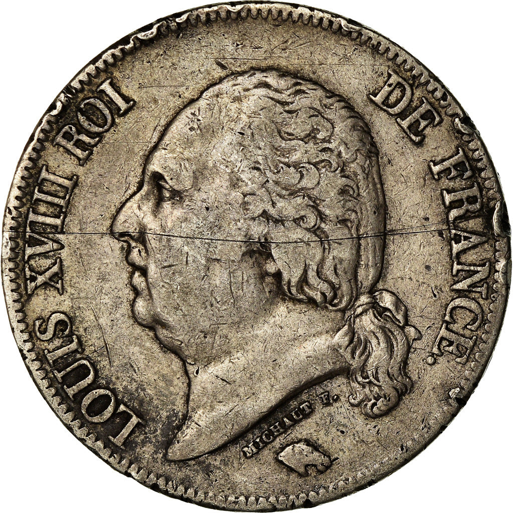Moneda, Francia, Louis XVIII, 5 Francs, 1824, Lille, BC+, Plata, KM:711.13