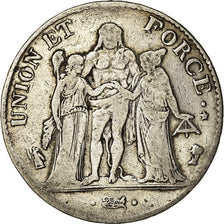 Coin, France, Union et Force, 5 Francs, AN 4, Paris, VF(20-25), Silver