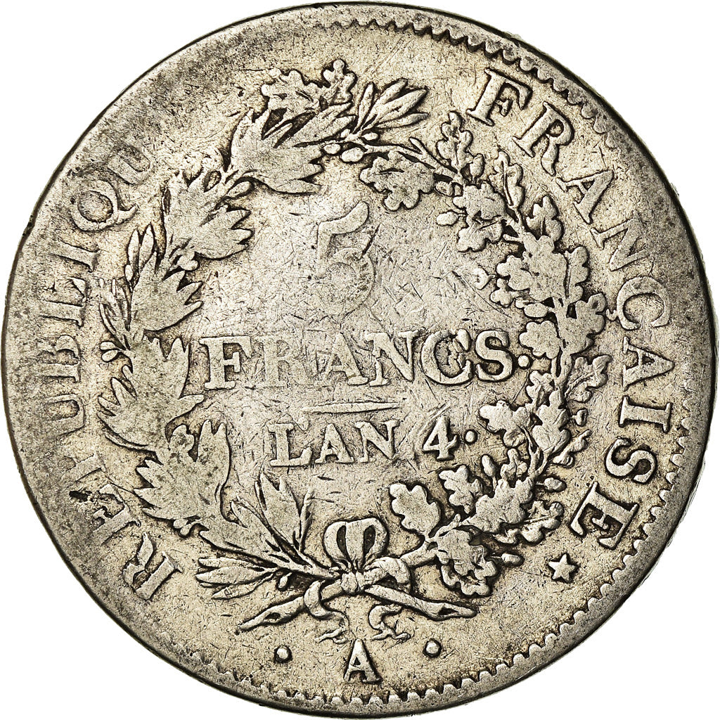 Coin, France, Union et Force, 5 Francs, AN 4, Paris, VF(20-25), Silver