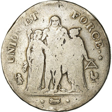 Moeda, França, Union et Force, 5 Francs, AN 6, Paris, VF(20-25), Prata