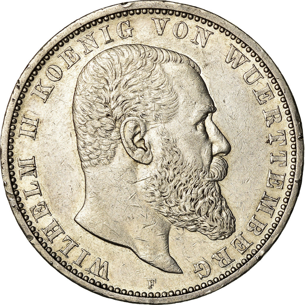 Coin, German States, WURTTEMBERG, Wilhelm II, 5 Mark, 1908, Freudenstadt