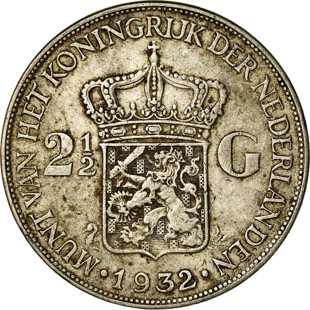 Coin, Netherlands, Wilhelmina I, 2-1/2 Gulden, 1932, EF(40-45), Silver, KM:165