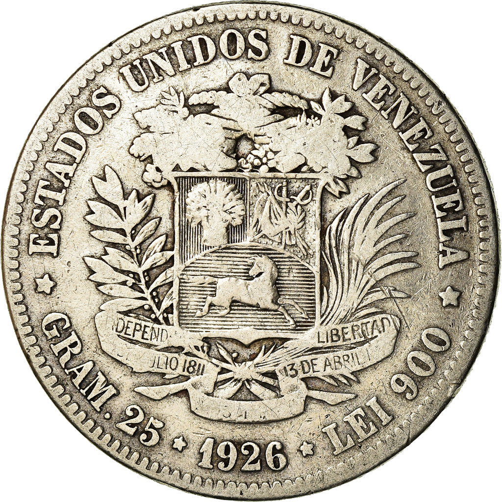 Moneta, Venezuela, Gram 5, Bolivar, 1926, MB, Argento, KM:22