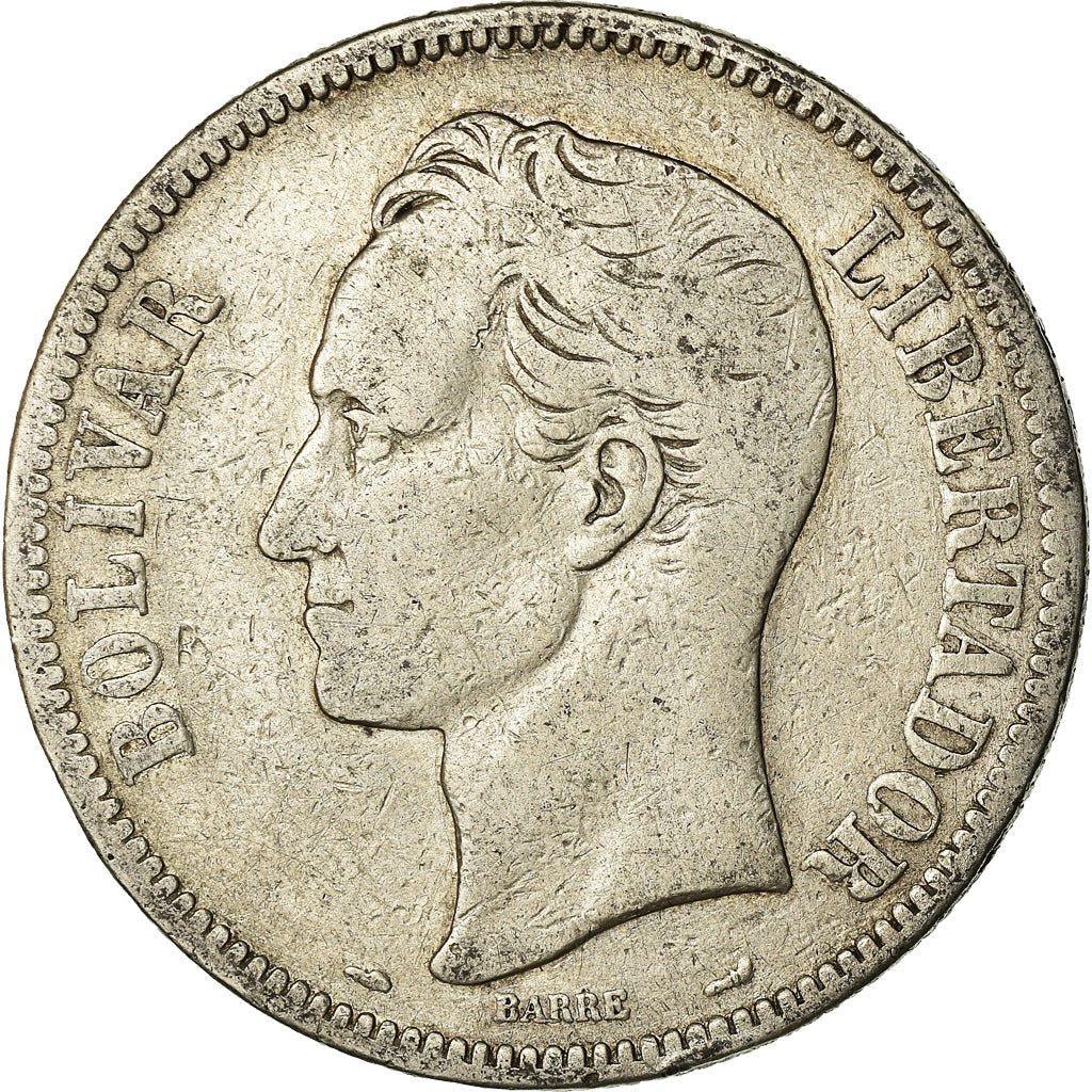 Coin, Venezuela, Gram 25, 5 Bolivares, 1910, VF(20-25), Silver, KM:24.2