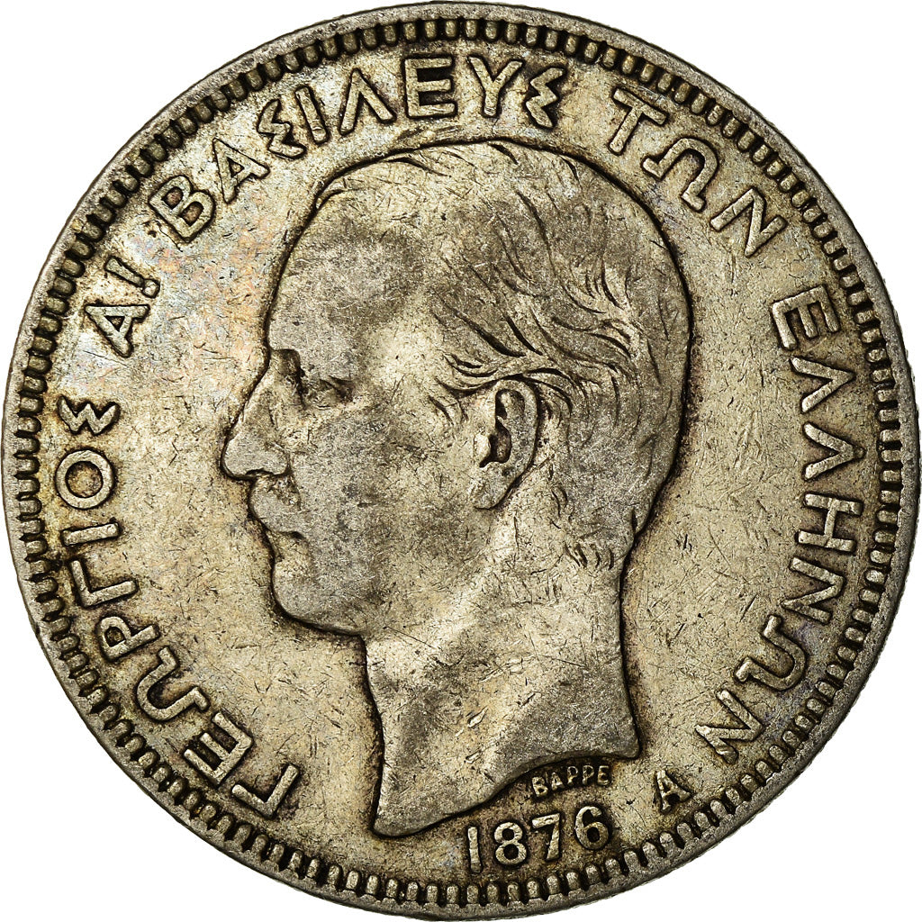 Coin, Greece, George I, 5 Drachmai, 1876, Paris, VF(30-35), Silver, KM:46