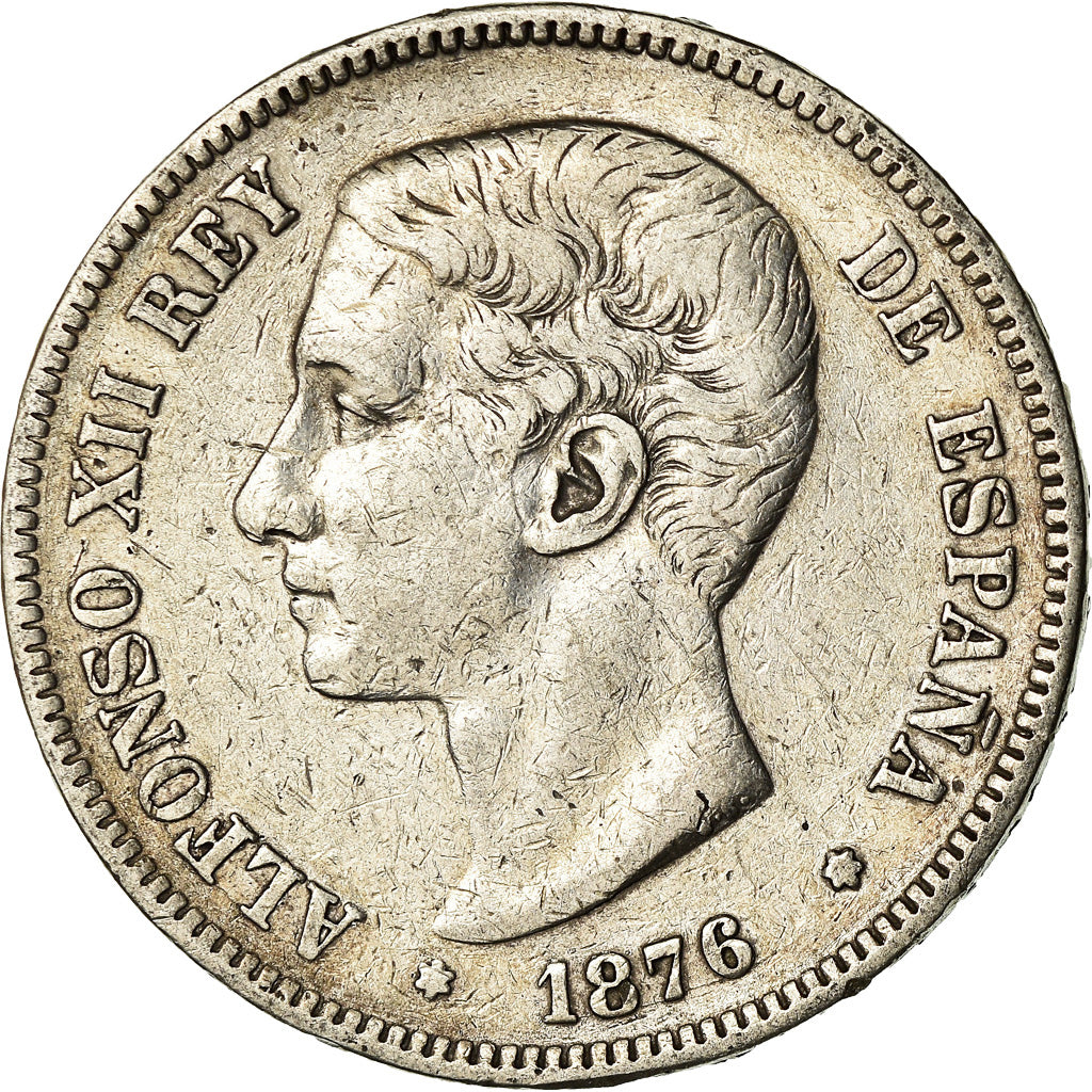Coin, Spain, Alfonso XII, 5 Pesetas, 1876, Madrid, EF(40-45), Silver, KM:671