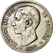 Moneda, España, Alfonso XII, 5 Pesetas, 1875, Madrid, BC+, Plata, KM:671