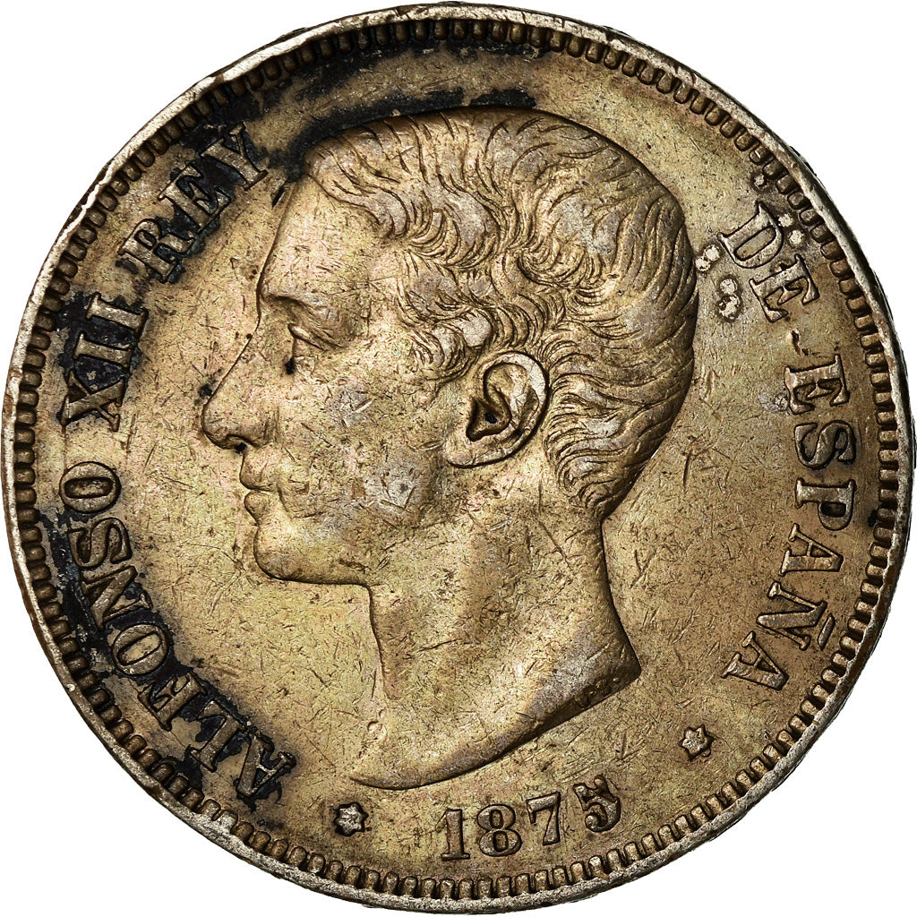 Coin, Spain, Alfonso XII, 5 Pesetas, 1875, Madrid, VF(30-35), Silver, KM:671