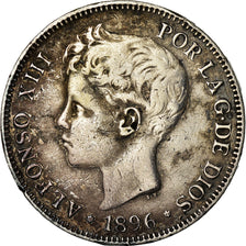 Coin, Spain, Alfonso XIII, 5 Pesetas, 1896, Valencia, VF(20-25), Silver, KM:707