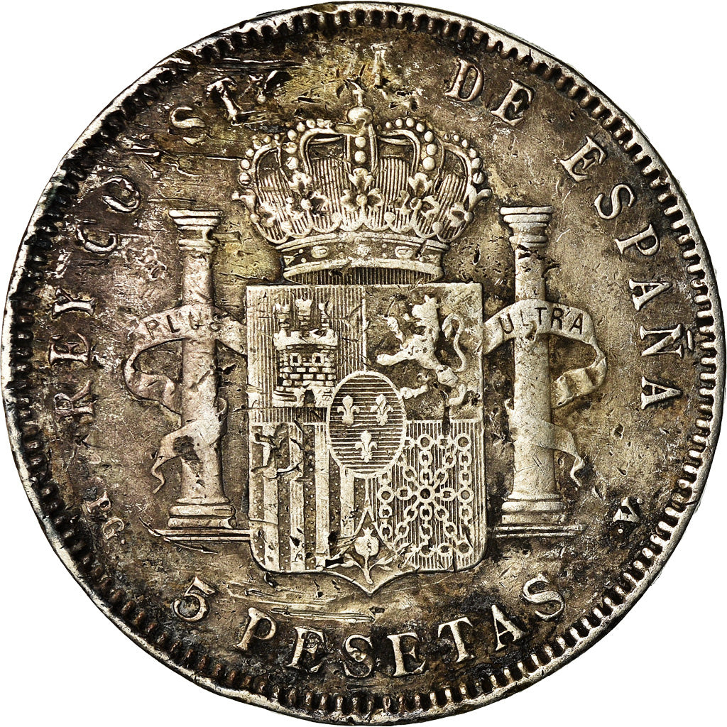 Coin, Spain, Alfonso XIII, 5 Pesetas, 1896, Valencia, VF(20-25), Silver, KM:707