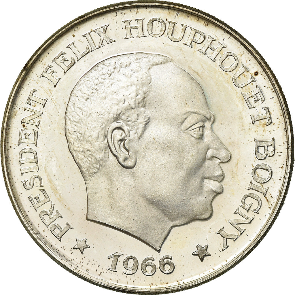 Coin, Ivory Coast, Félix Houphouet, 10 Francs, 1966, MS(63), Silver, KM:1