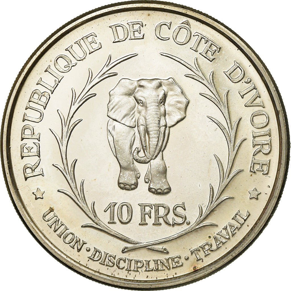 Coin, Ivory Coast, Félix Houphouet, 10 Francs, 1966, MS(63), Silver, KM:1