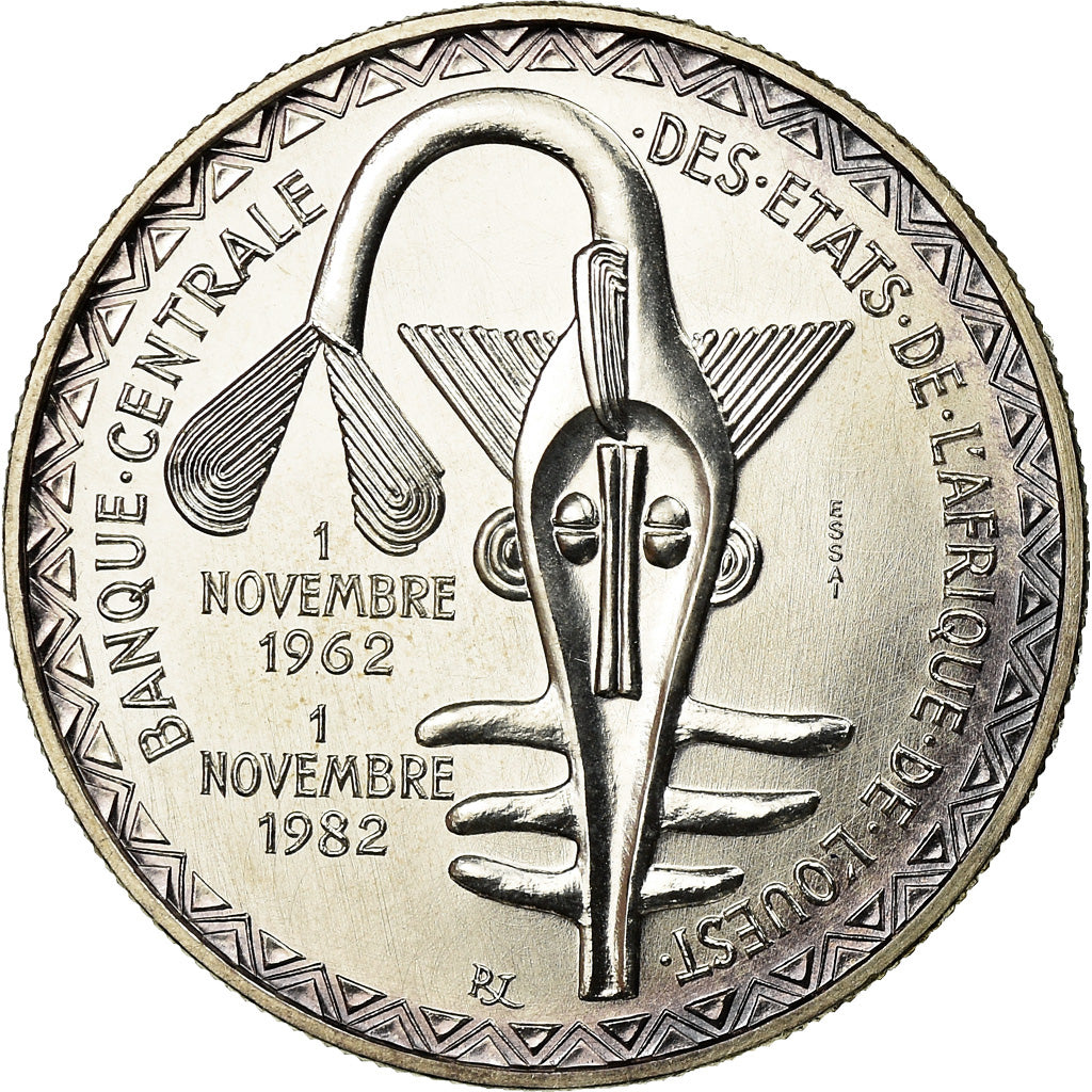 Coin, West African States, 5000 Francs, 1982, ESSAI, MS(60-62), Silver, KM:E13