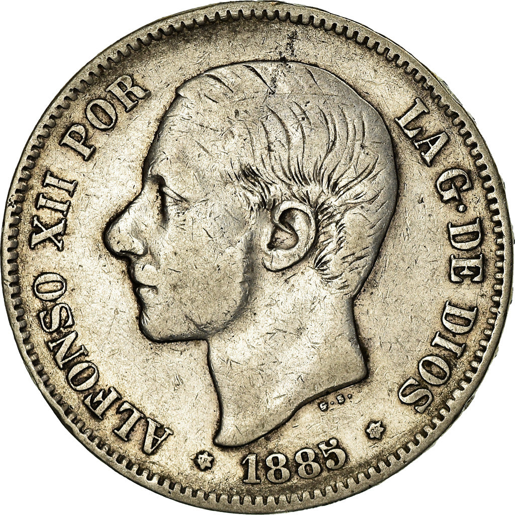 Coin, Spain, Alfonso XII, 5 Pesetas, 1885 (87), Madrid, VF(30-35), Silver