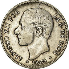 Coin, Spain, Alfonso XII, 5 Pesetas, 1885 (87), Madrid, VF(30-35), Silver