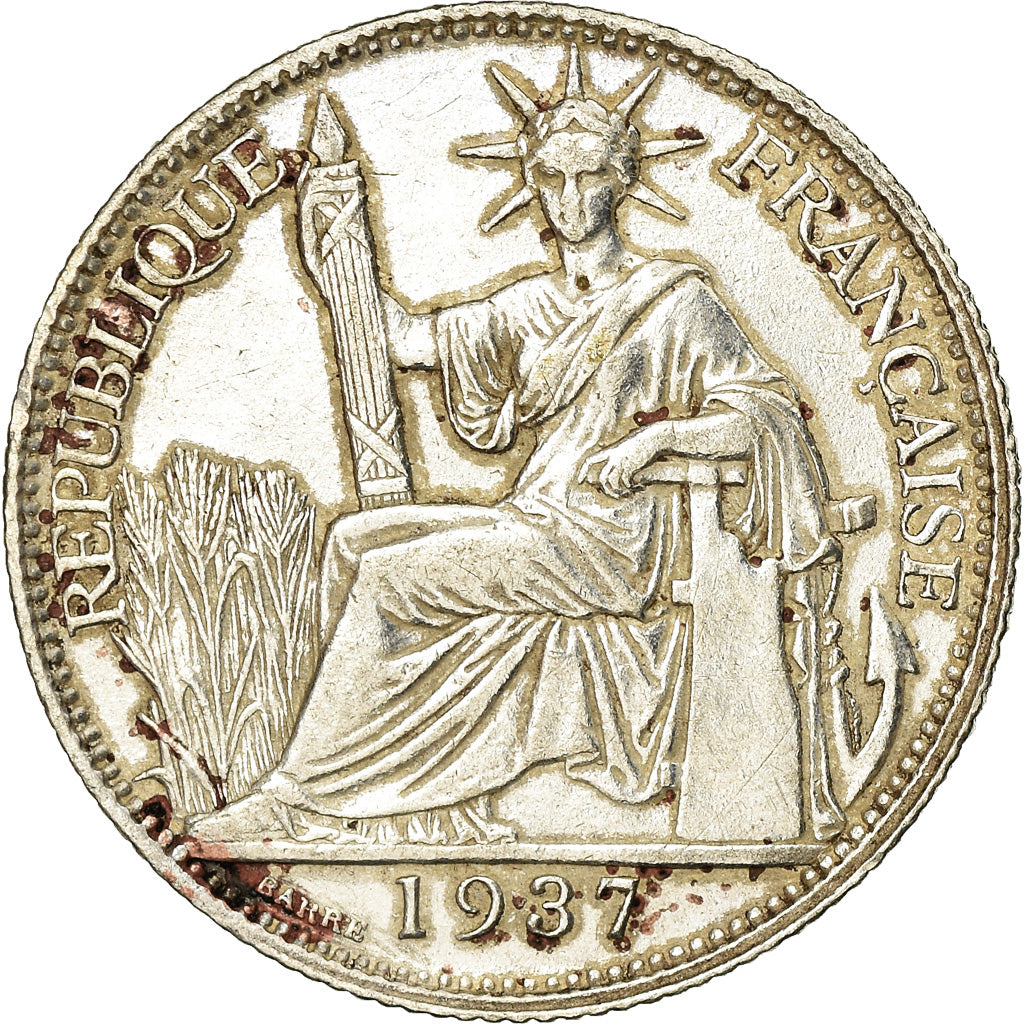 Coin, FRENCH INDO-CHINA, 20 Cents, 1937, Paris, EF(40-45), Silver, KM:17.2