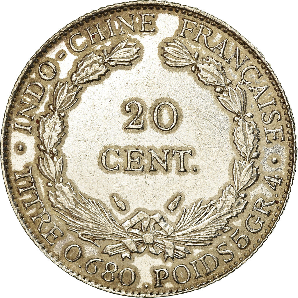 Coin, FRENCH INDO-CHINA, 20 Cents, 1937, Paris, EF(40-45), Silver, KM:17.2