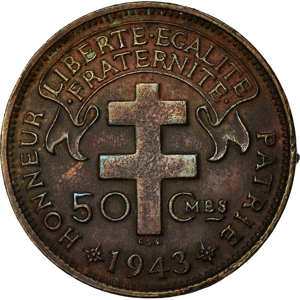 Coin, French Equatorial Africa, 50 Centimes, 1943, Pretoria, EF(40-45), Bronze