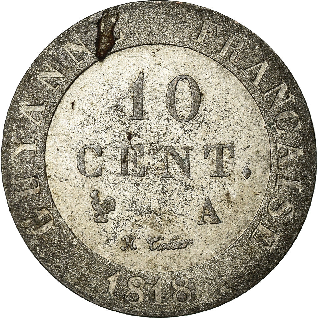 Coin, FRENCH GUIANA, 10 Centimes, 1818, Paris, AU(55-58), Billon, KM:A1