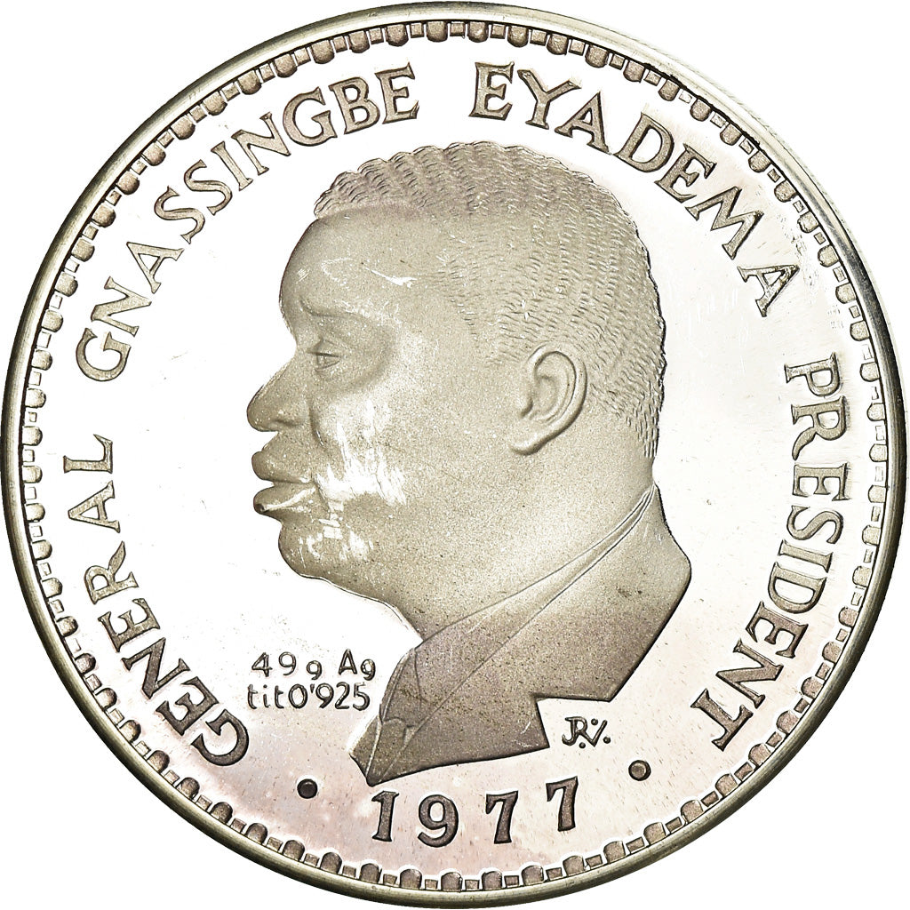 Coin, Togo, Gnassingbe Eyadema, 10000 Francs, 1977, MS(60-62), Silver, KM:9