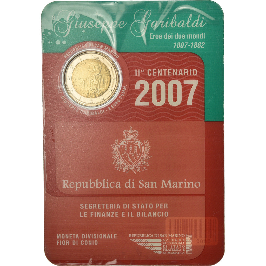 San Marino, 2 Euro, Giuseppe Garibaldi, 2007, MS(65-70), Bimetallic, KM:481