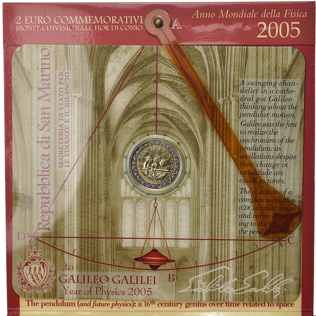 San Marino, 2 Euro, Galileo Galilei, 2005, BU, MS(65-70), Bi-Metallic