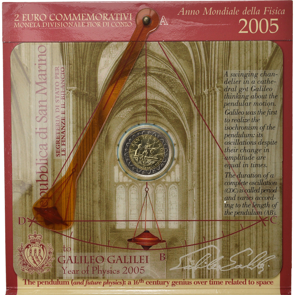 San Marino, 2 Euro, Galileo Galilei, 2005, BU, FDC, Bi-metallico
