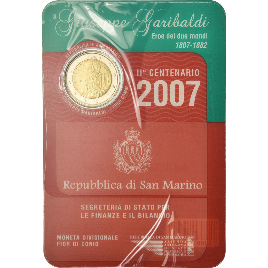 San Marino, 2 Euro, Giuseppe Garibaldi, 2007, MS(65-70), Bimetallic, KM:481