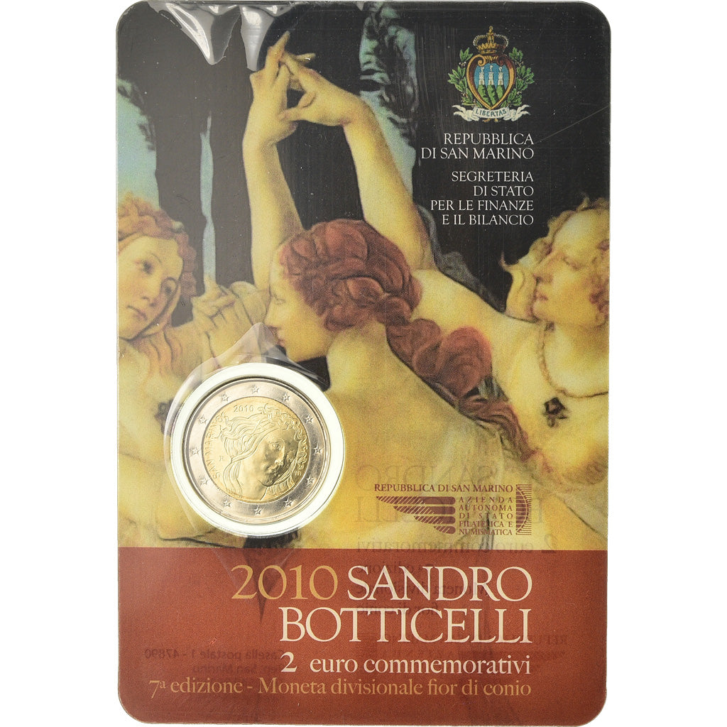 San Marino, 2 Euro, Sandro Botticelli, 2010, MS(65-70), Bimetaliczny