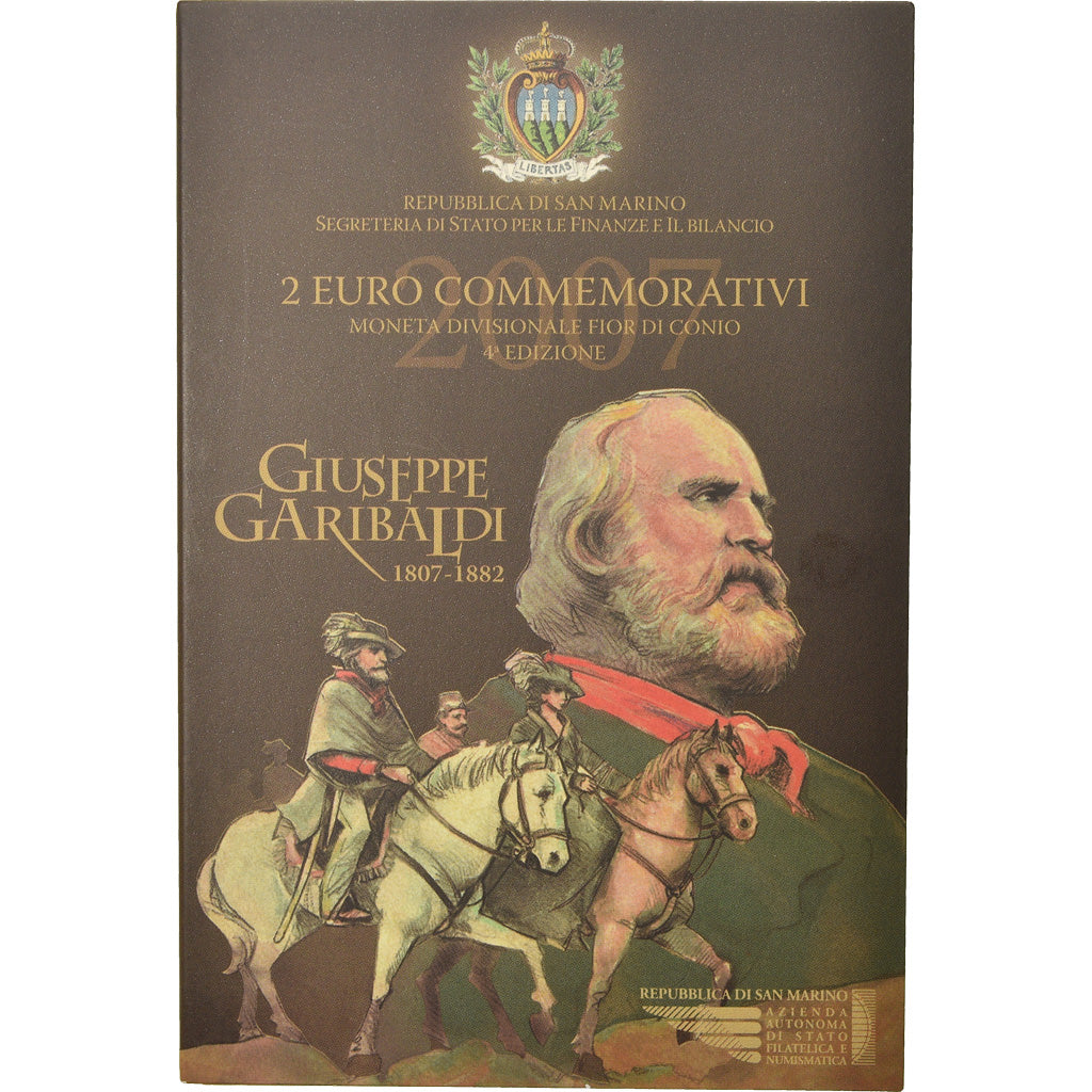 San Marino, 2 Euro, Giuseppe Garibaldi, 2007, MS(65-70), Bimetallic, KM:481