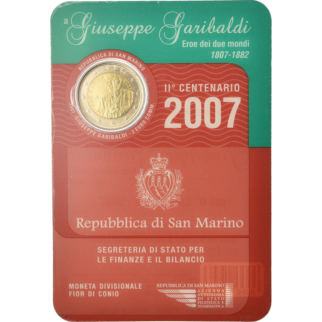 San Marino, 2 Euro, Giuseppe Garibaldi, 2007, MS(65-70), Bimetallic, KM:481