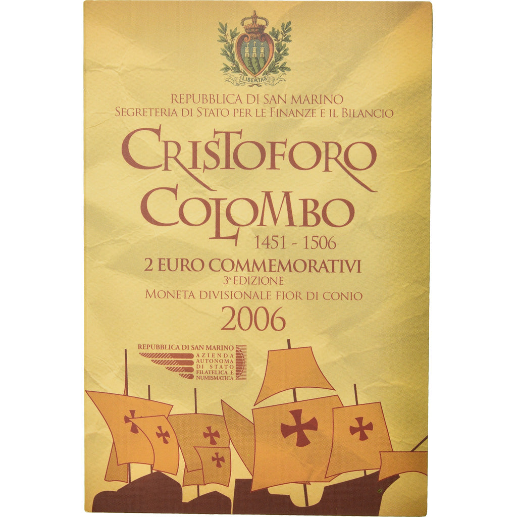 San Marino, 2 Euro, Christophe Colomb, 2006, MS(65-70), Bi-Metallic