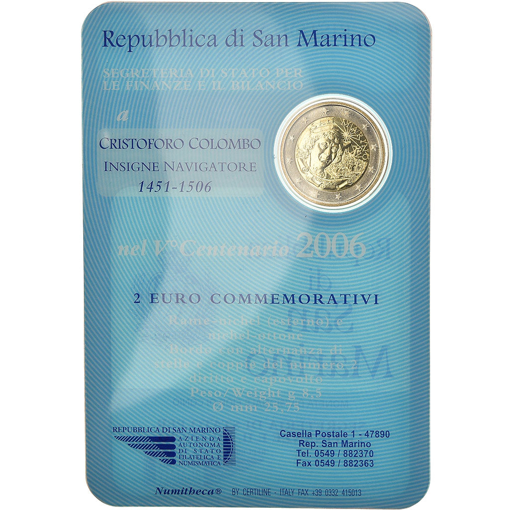 San Marino, 2 Euro, Christophe Colomb, 2006, MS(65-70), Bi-Metallic