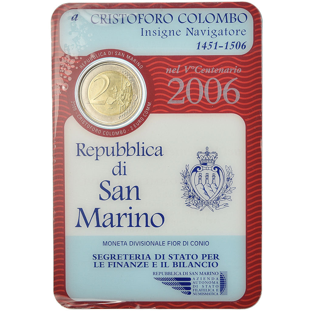 San Marino, 2 Euro, Christophe Colomb, 2006, MS(65-70), Bi-Metallic
