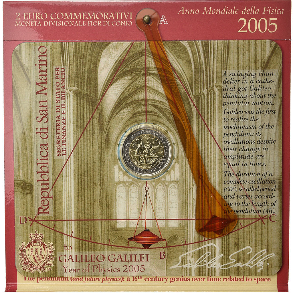 San Marino, 2 Euro, Galileo Galilei, 2005, BU, MS(65-70), Bi-Metallic