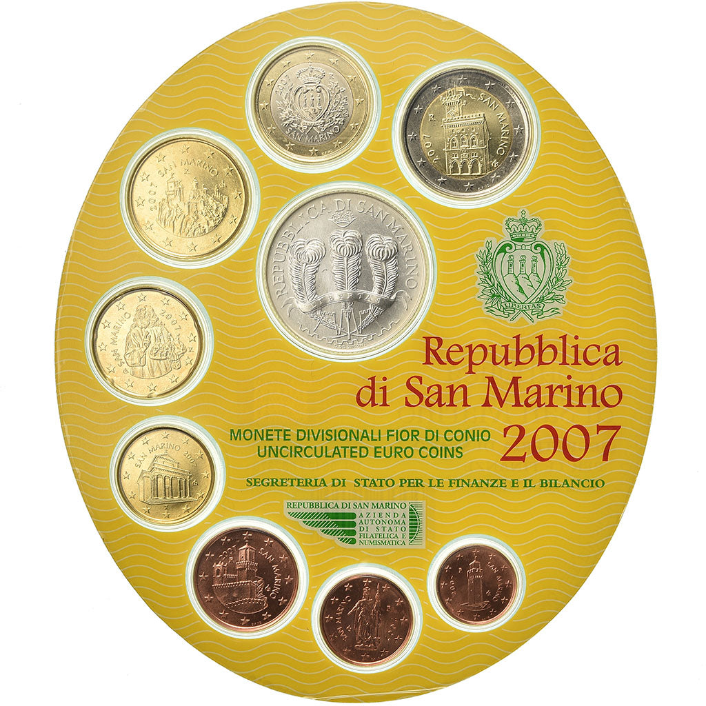 San Marino, Set, 2007, 1c à 5 €, FDC