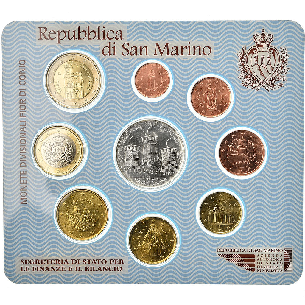 San Marino, Set, 2005, 1c à 5 €, FDC