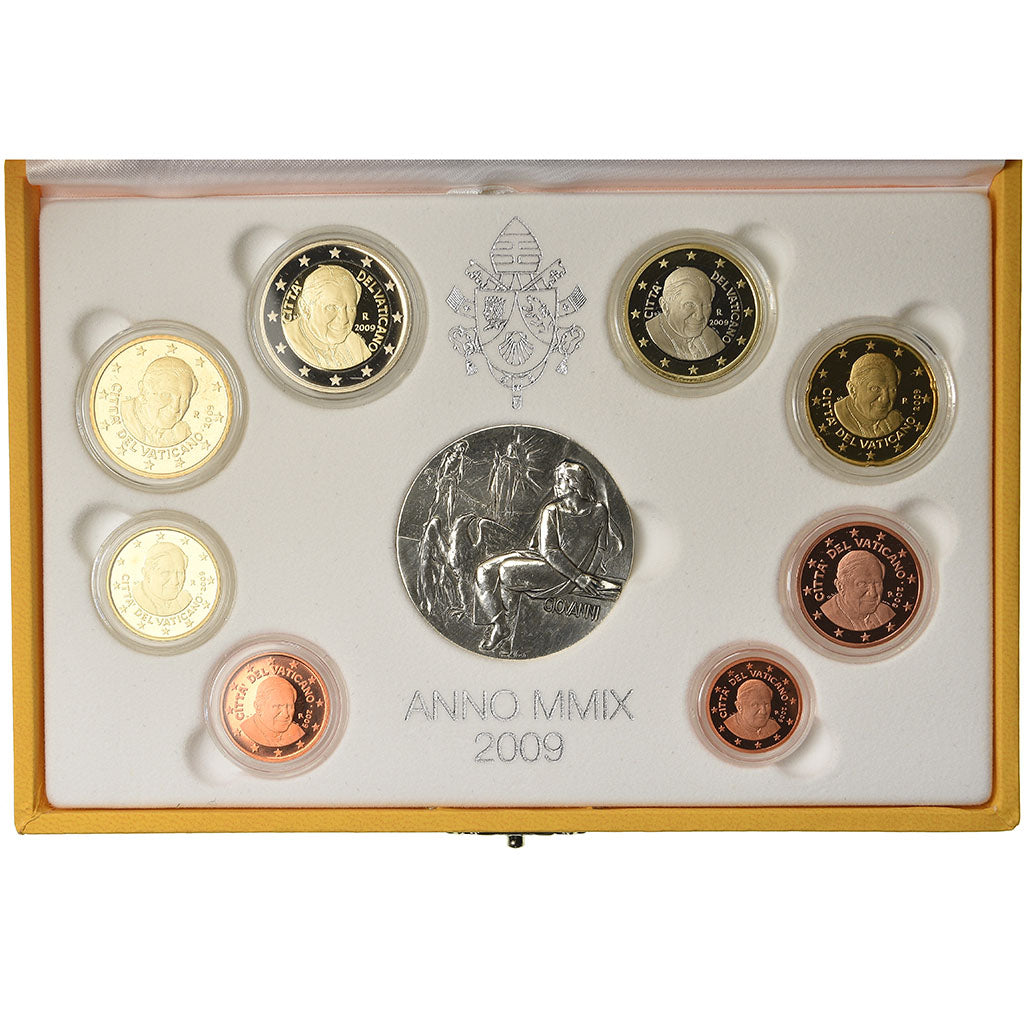 Vatican, Pape Benoit XVI, Proof Set Euro, 2009, 1c à 2€ + Médaille argent