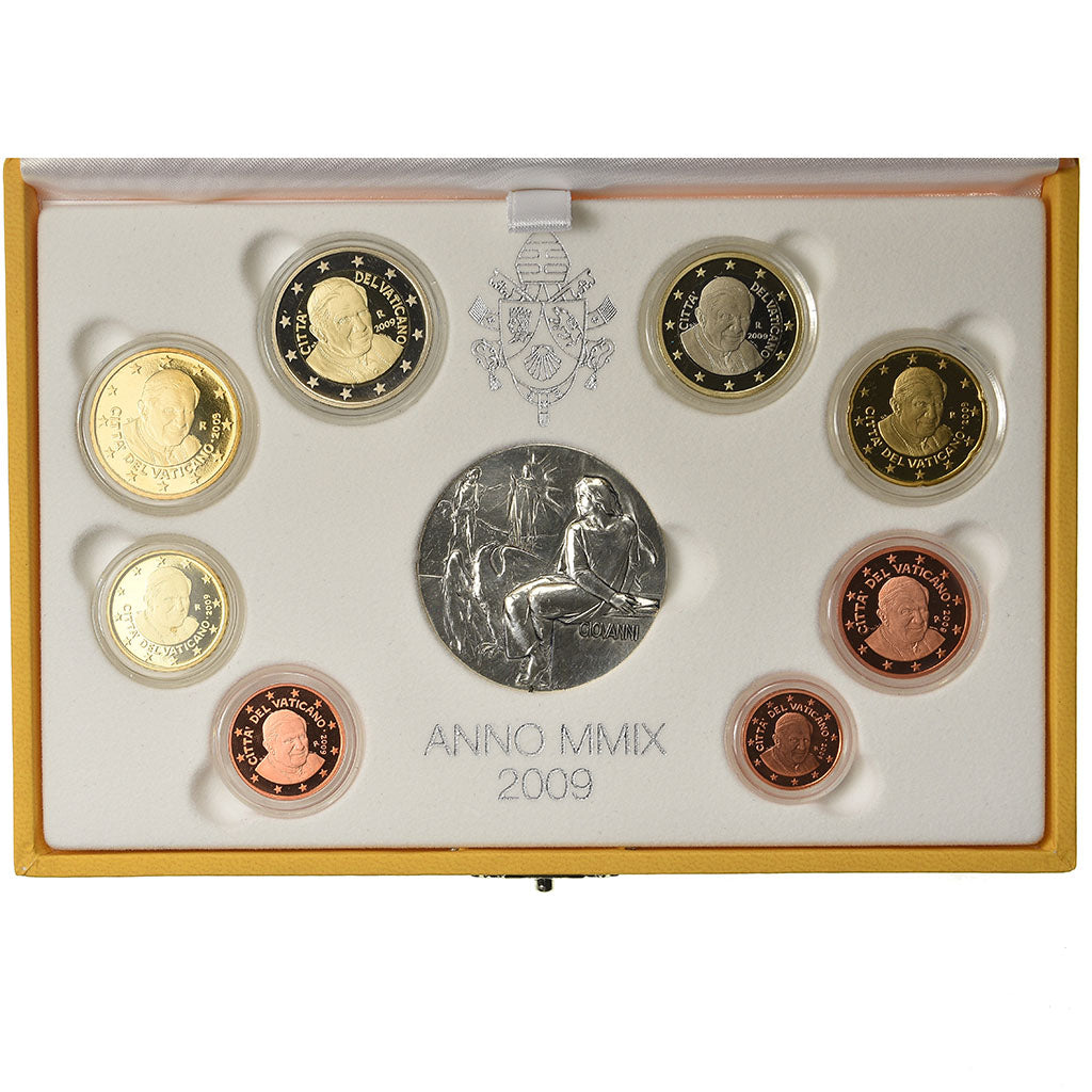 Vatican, Pape Benoit XVI, Proof Set Euro, 2009, 1c à 2€ + Médaille argent