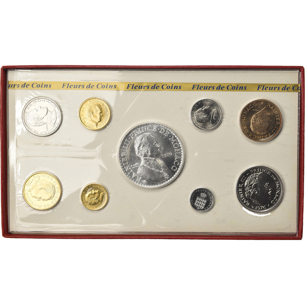 Coin, Monaco, Rainier III, Set, 1976, 1c à 50 Fr, MS(65-70)