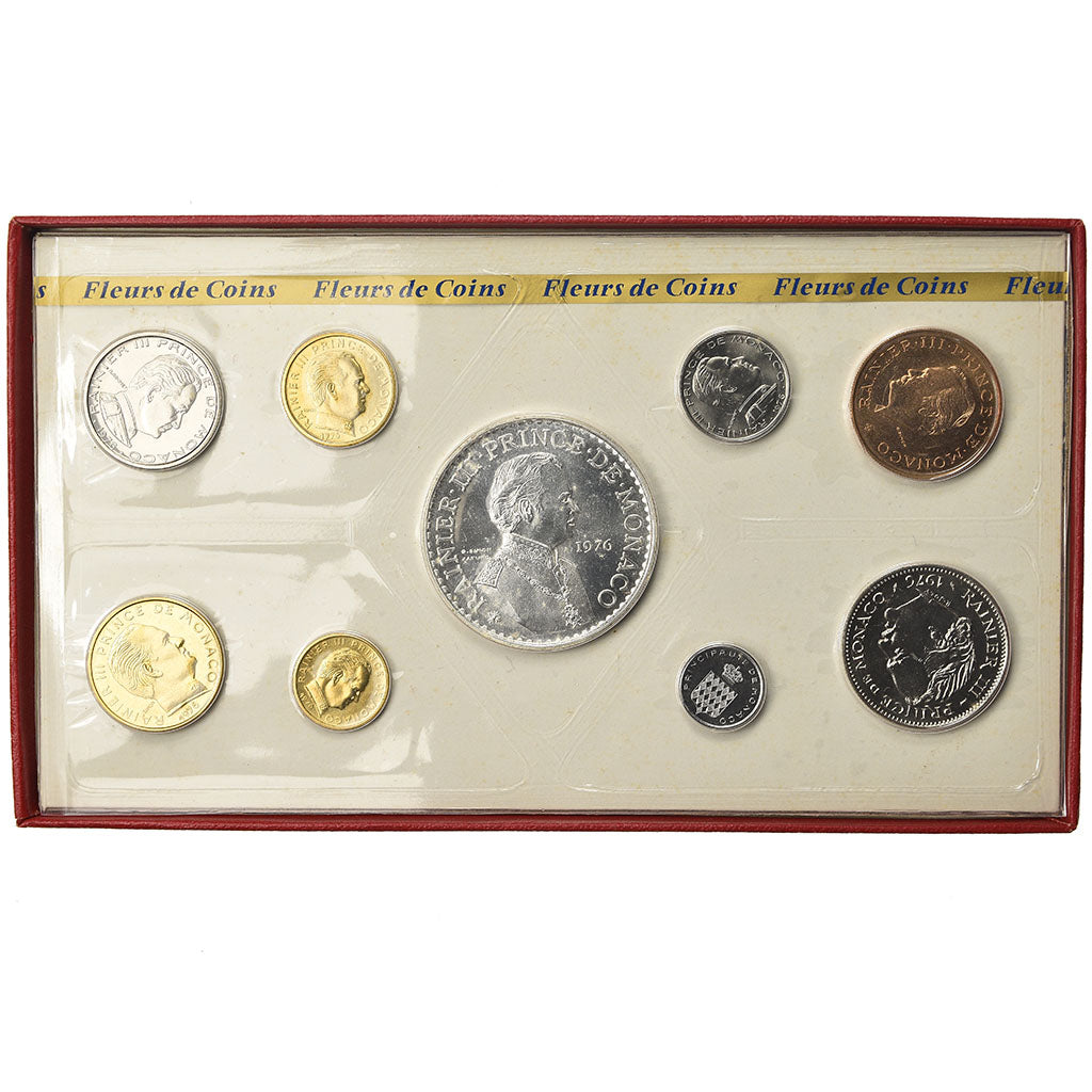 Monnaie, Monaco, Rainier III, Set, 1976, 1c à 50 Fr, FDC