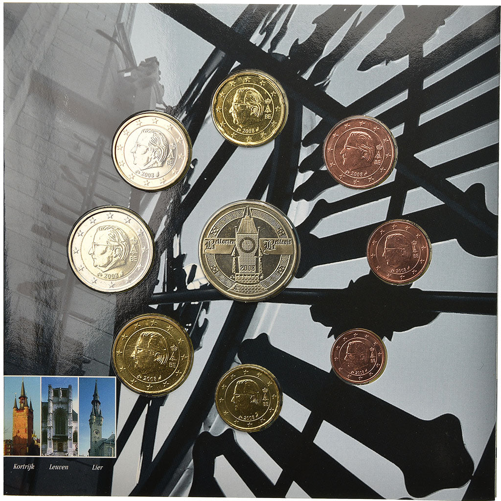 Belgia, Set, Les Beffrois, 2008, 1c à 2€, MS(65-70), ND