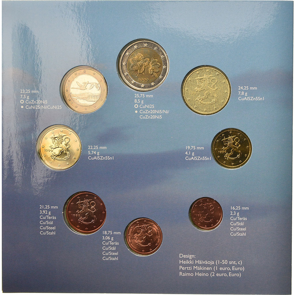Finlandia, Set, 1999, 1c à 2€, FDC, Sin información