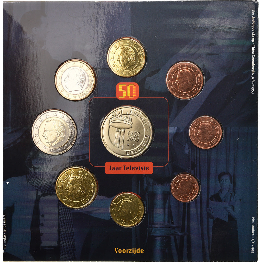 Belgique, Coffret, 50 ans de la télévision, 2003, 1c à 2€, FDC