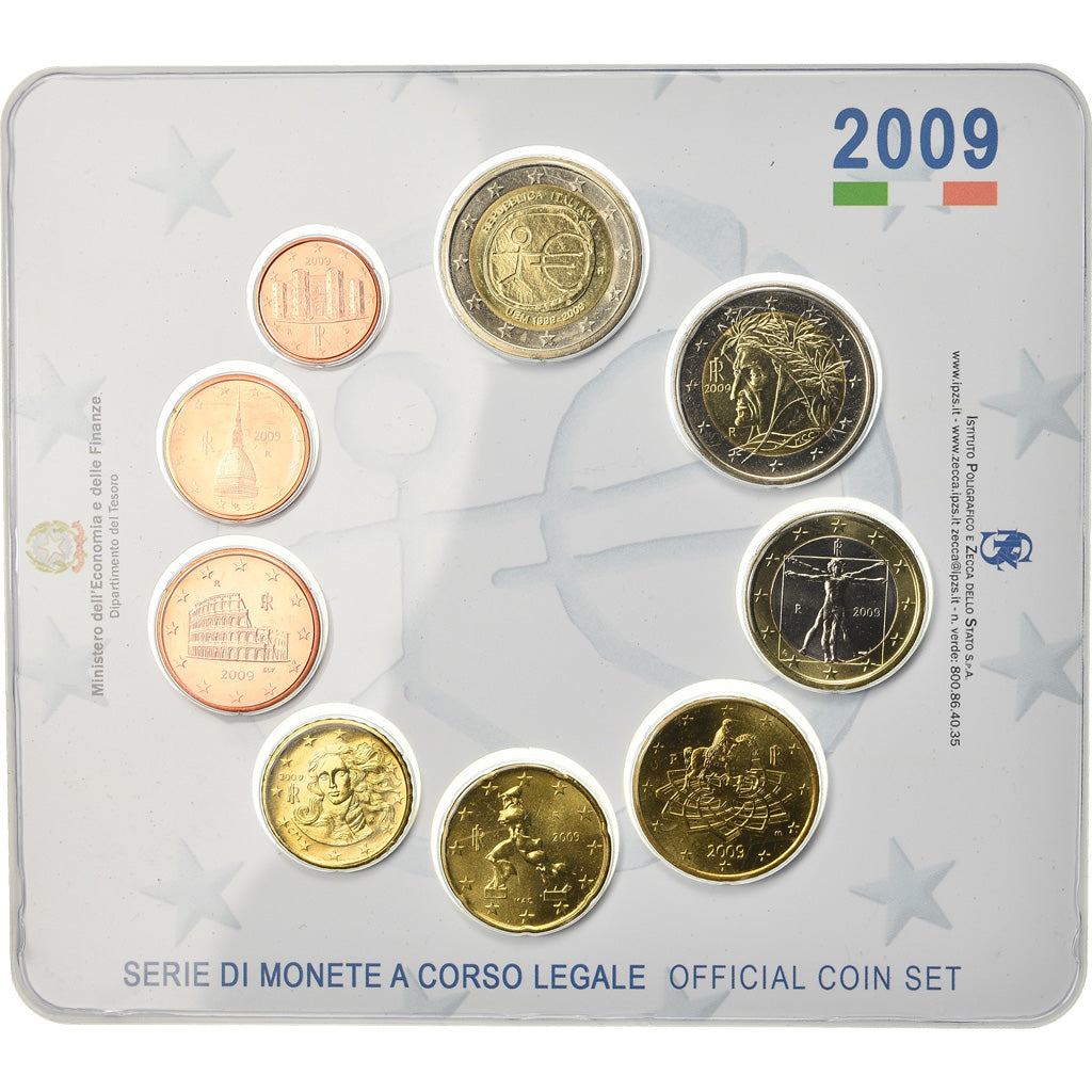 Italie, Coffret, 2009, 1c à 2€, FDC