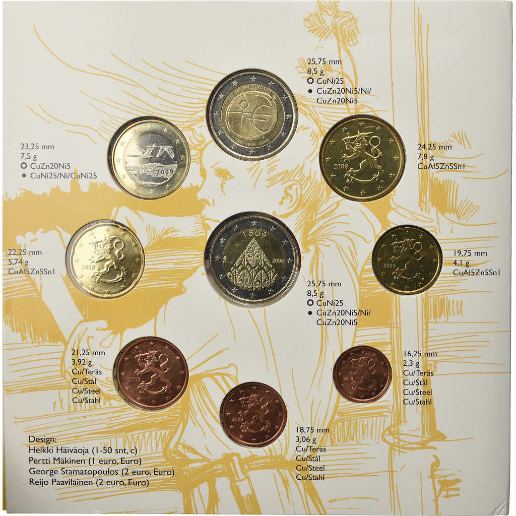 Finland, Set, 2009, 1c à 2€, MS(65-70)