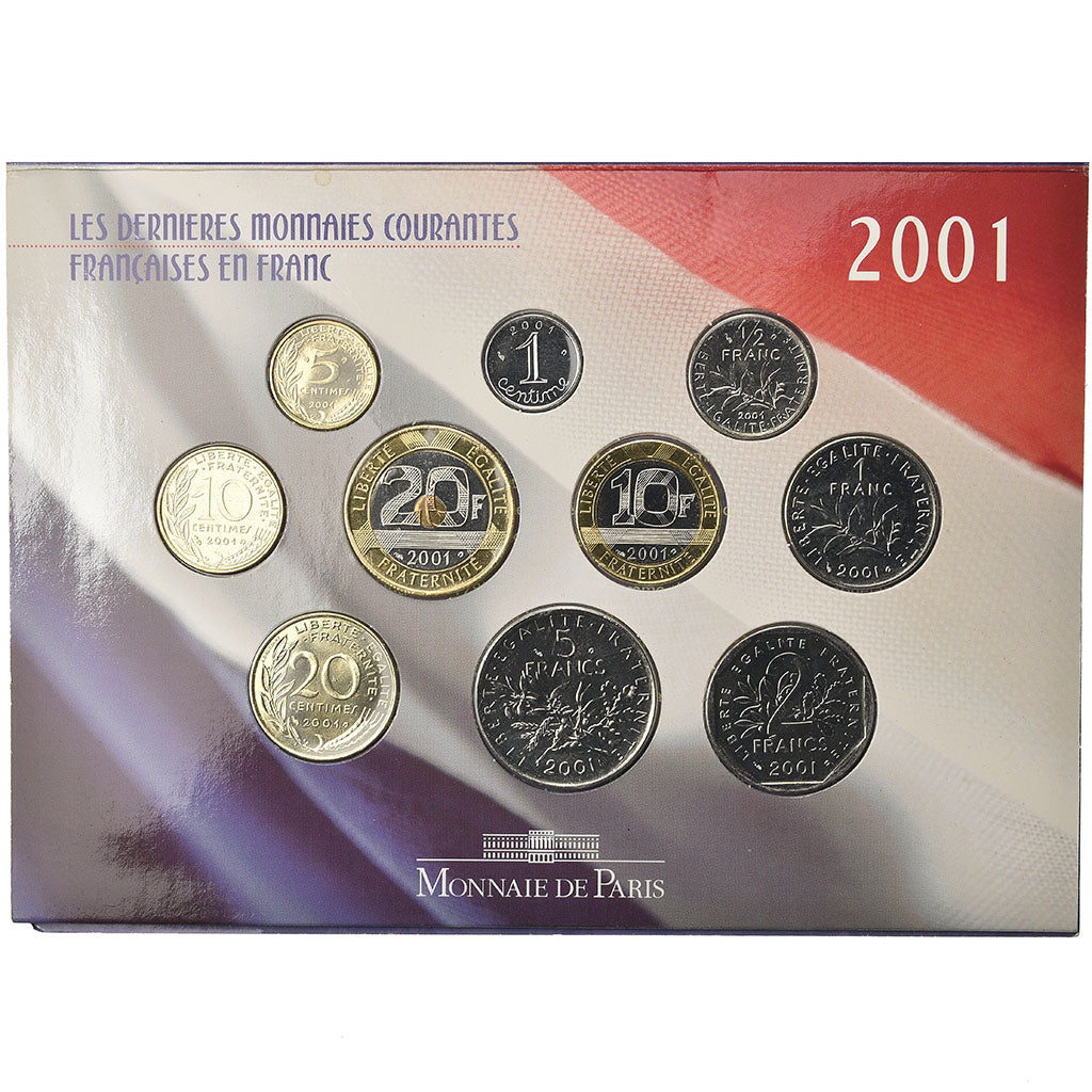 Coin, France, Set, 2001, Paris, 1c à 20 Fr, MS(65-70)