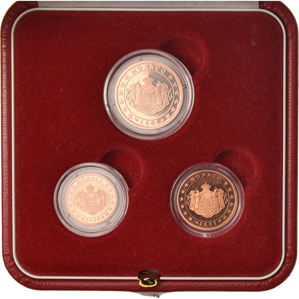 Monaco, Set, Prince Rainier III, 2005, 1,2,5 cts, MS(65-70), Copper Plated Steel