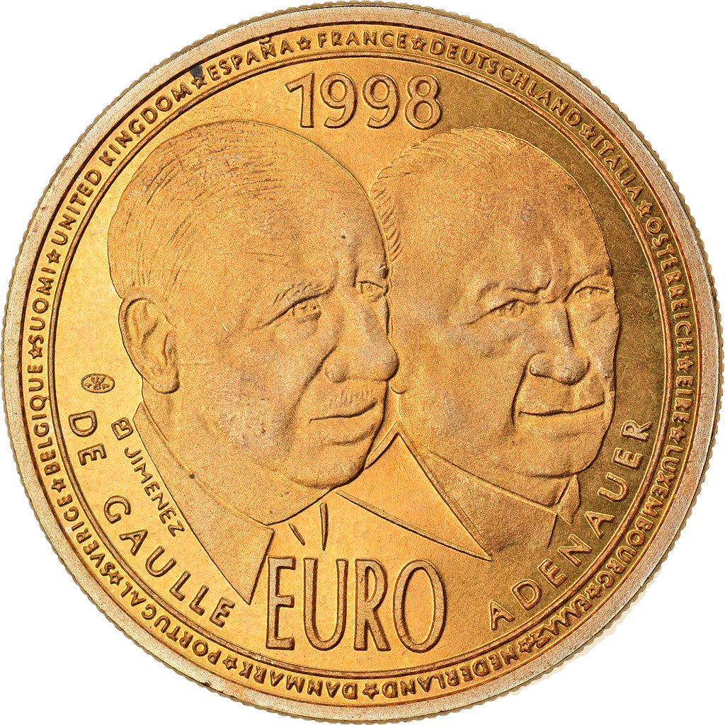 France, Medal, 10 Euro Essai, De Gaulle-Adenauer, 1998, Jimenez, MS(65-70)